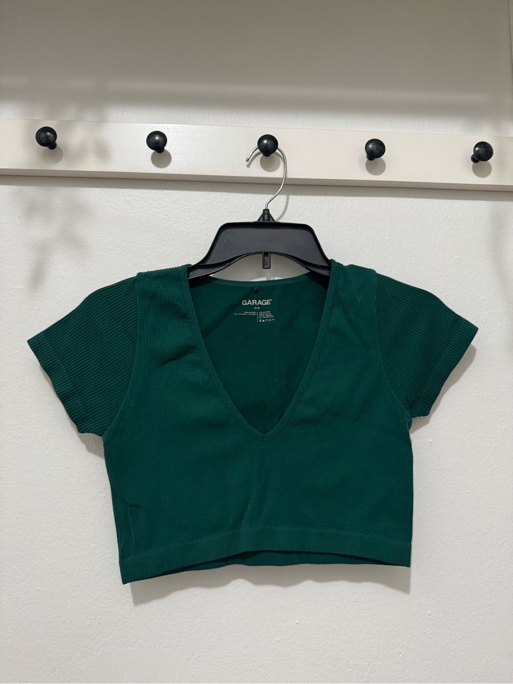 Garage Forest Green Ribbed V-Neck Crop Top